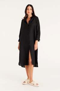 Cable Linen Shirt Dress Black