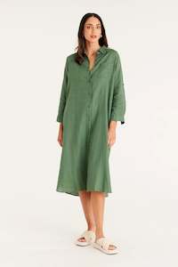 Cable Linen Shirt Dress Moss