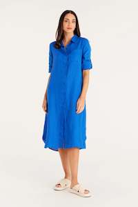 Womenswear: Cable Linen Shirt Dress Cobalt Blue