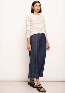 Womenswear: Pol Lido Lurex Knit Pebble/Turqoise Stripe