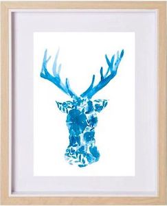 Painter - artist: END OF LINE - Blue Floral Deer A4 Print