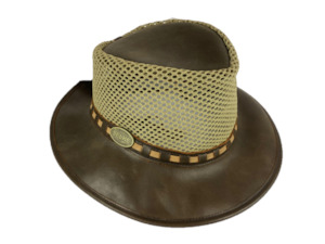 Selke 302 Brown Full Grain Leather/Mesh Hat with Flyband