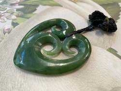 NZ Pounamu Triple Koru Heart pendant