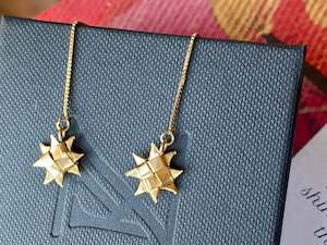 Woven Whetu Star Thread Earrings - gold