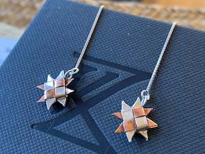 Woven Whetu Star Thread Earrings - copper