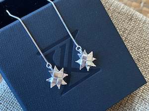 Woven Whetu Star Thread Earrings - silver