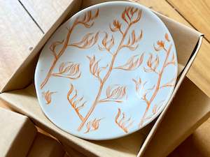 Ceramic Harakeke Dish - deep orange on ecru