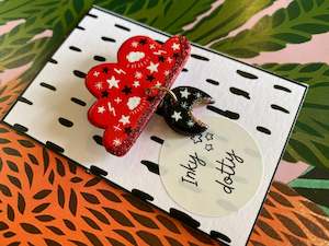 Gift: Inky Dotty Red Cloud and Moon brooch