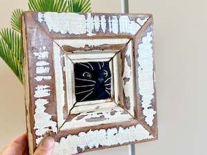 Handfelted Cat in Frame - black