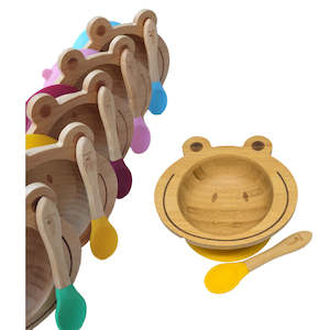 Spill-Free, Natural Bamboo Kids Bowl with Suction and Spoon - Comes in 6 different colours