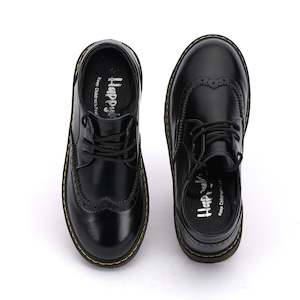 Unisex Black Leather Lace Up School Shoes-Super Brogue marten | Happy Kid