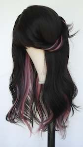 Glueless Hard Front Wigs Nz: Dark Brown Pink Streaked Wig