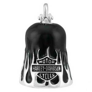 hrb109 Harley-Davidson Textured Flames Bar & Shield Ride Bell - Silver & Black Finish