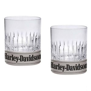 Genuine Harley%C2%AE And Licensed Gifts And Collectables: hdx-98741 Harley-Davidson  Old Fashioned Rocks 9 oz. Glasses Metal Base Set of 2 HDX-98741