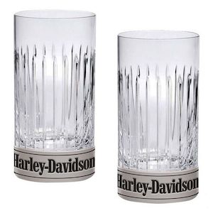 hdx-98740 Harley-Davidson  Highball Glass Set, Hand Cut Accents, Metal Base 16 oz Set of 2