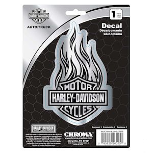 cg26025 Harley HD DECAL B and ;S CHROME W FLAMES 6`` X 8`` cg26025