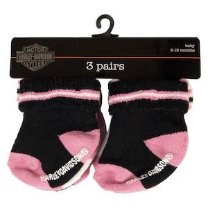 s9agi63hd Harley-Davidson Baby Girls  Socks  Three Pack  Pink/Black/White