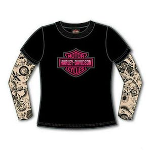 s1020153-4 Harley KIDS GIRL TATTOO SLEEVE TEE BLACK SIZE 4 s1020153-4