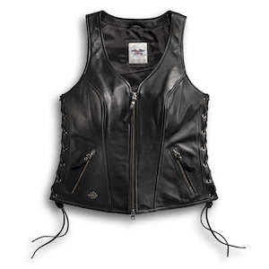 Harley%C2%AE Mens And Womens Vests: 98071-14vw Harley WOMEN`S AVENUE LEATHER VEST - 98071-14VW