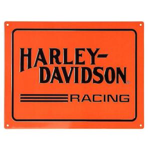 hdl-15542 Harley-Davidson® Embossed Racing H-D Logo Tin Sign - Orange, 15.75 x 12 inches