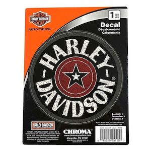 cg25115 Harley-Davidson Distressed Circle Star H-D Decal - Black & Red - 6 x 8 in. CG25115