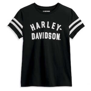 Harley%C2%AE Womens Clothing: 96434-23vw Harley WOMEN'S FOREVER SLEEVE STRIPED TEE - BLACK BEAUTY