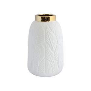 Ceramic Vases: Leaf Vase White Gold H22cm