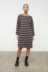 Maxi Dresses: Breton Dress - Navy/Taupe Stripe