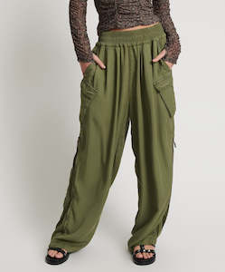 Khaki Tencel Parachute Pants