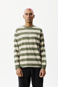 Afends Mens: Afends Needle - Recycled Striped Long Sleeve Logo T-Shirt - Cypress Stripe