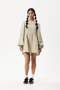 Afends Womens: Afends Kali Hemp Check Long Sleeve Dress Pistachio Check