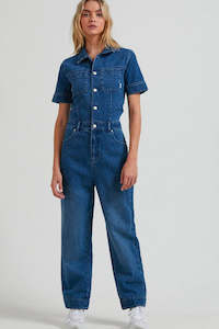 Afends Womens: Afends Zuri Hemp Denim Jumpsuit Classic Blue