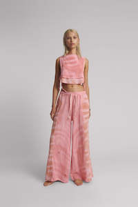 Essentials Womens: One Teaspoon Moai Hand Painted Muslin Palazzo Pants Pink