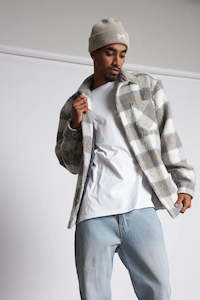 Essentials Mens: Crate Mason Check Shacket Grey Off White