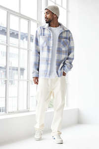 Crate Mason Check Shacket Light Blue Off White