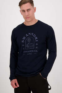 Essentials Mens: Swanndri Sutcliff L/S Print Merino - Navy/Grey