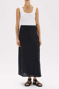 Size 8: Assembly Roma Linen Wrap Skirt Black