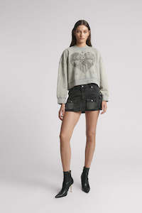 One Teaspoon Faded Black Sloane Cargo Denim Mini Skirt Faded Black