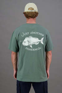 Size S: Just Another Fisherman Snapper Logo Tee Green / Snow White