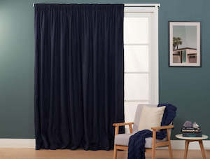 Herringbone II French Navy Blockout Pencil Pleat Curtains