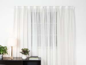 Blind: Raglan Stripe Sheer Curtains - Linen