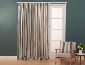 Blind: Catalan Stripe Sage Lined Pencil Pleat Curtains