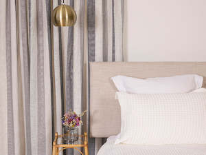 Catalan Stripe Natural Lined Pencil Pleat Curtains