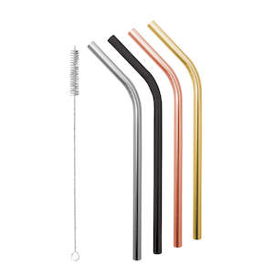 Glasses Barware Drinks Accessories: Avanti Stainless Steel Smoothie Straws - Precious Metals Collection Set Of 4