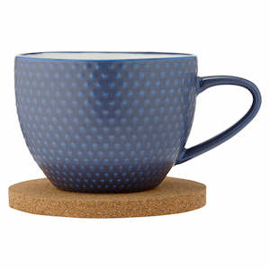 Ladelle 350ml Abode Navy Textured Porcelain Mug & Coaster