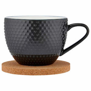 Ladelle 350ml Abode Charcoal Textured Porcelain Mug & Coaster