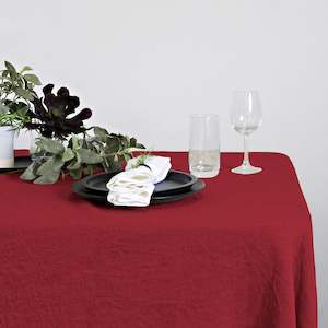 100% Linen 150x260cm Red Tablecloth