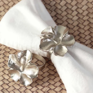 Hibiscus Silver Metal Napkin Ring