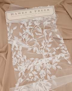 Textile wholesaling: BRIDGETTE EMBROIDERED FLORAL TULLE IN IVORY.