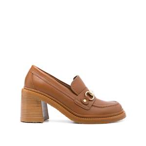 Loafers: Mid Heel Loafer - Tan